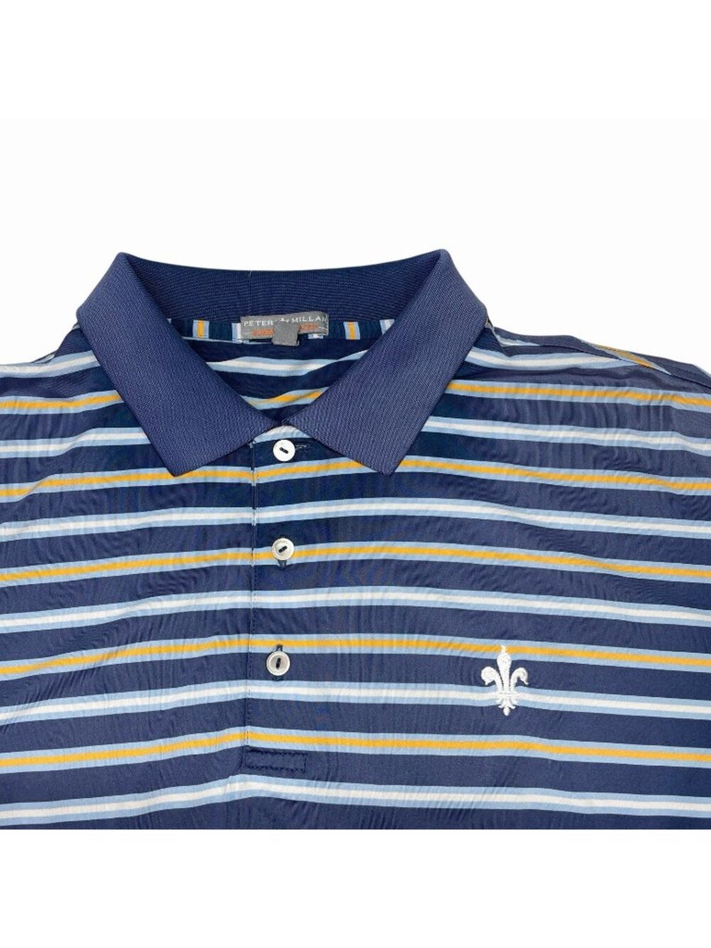 Peter Millar Summer Comfort Striped Polo Shirt Fleur De Lis Men’s Size XL